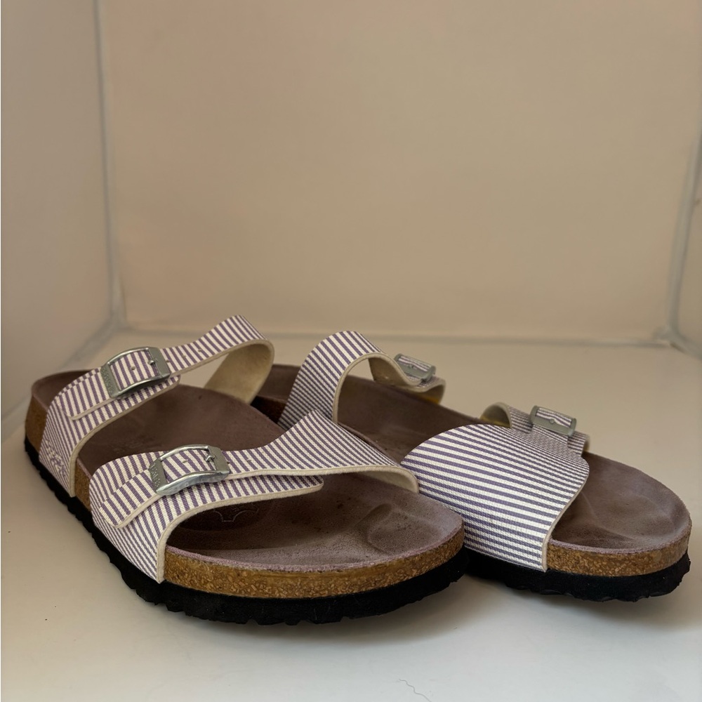 Birkenstock Striped Sandals - White and Brown